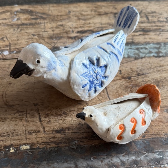 Handmade Other - Vintage Handmade Ceramic Bird Figurines - Blue and Orange